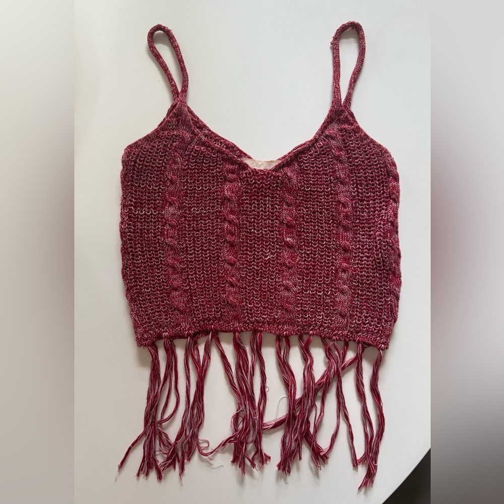 3/$25✨Knitted Fringe Crochet Crop Top – Burgundy - Boho Western festivals